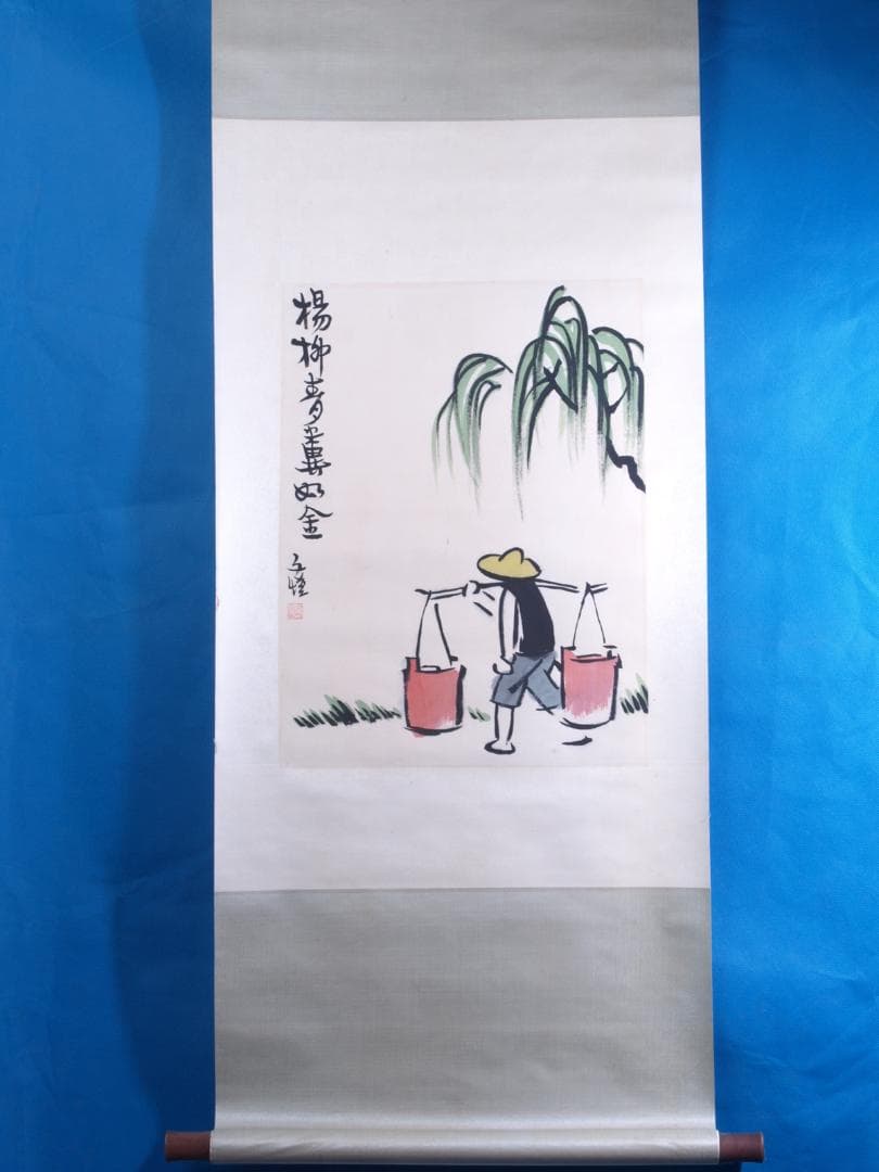 蔵整理品　中国清時代掛け軸　肉筆水彩絵　骨董品I1553A13-1