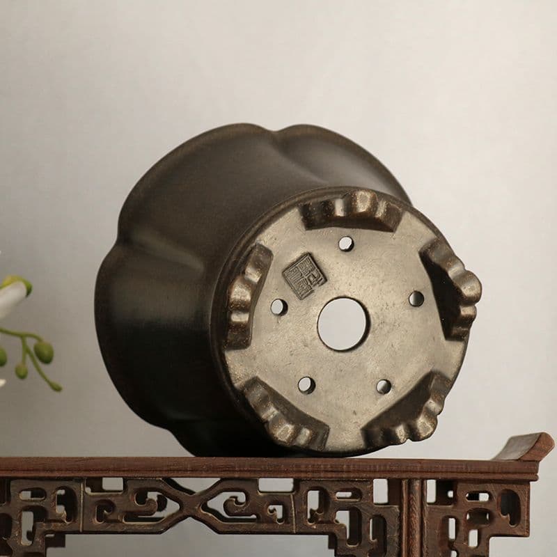 紫砂黒雲足梅花鉢 植物鉢 多肉鉢 工芸品 置物