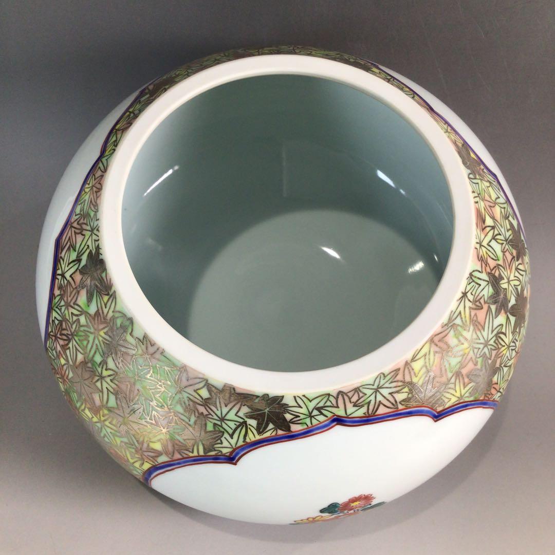 Ｐ１４３　水指　『寺田嘉扇造』『白金彩秋模様』『平水指』　共箱　茶道具