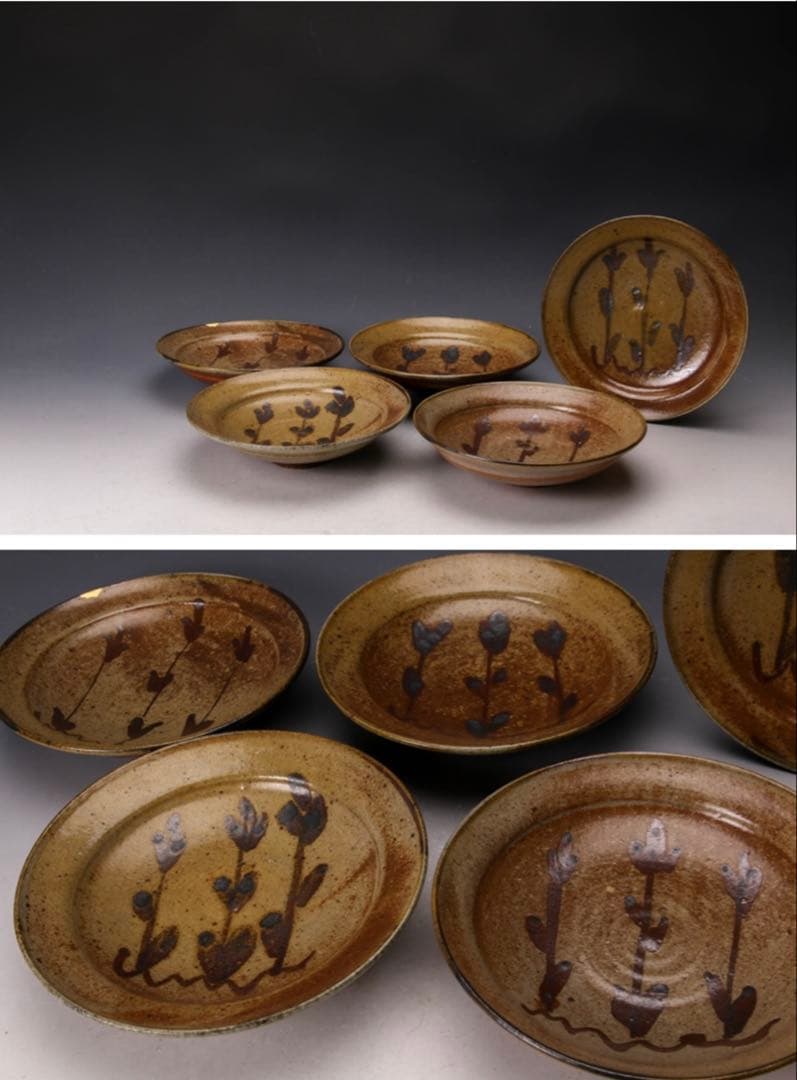 中里隆　唐津焼　絵唐津　6寸皿　5客セット　中里太亀　中里健太　中里重利　登り窯