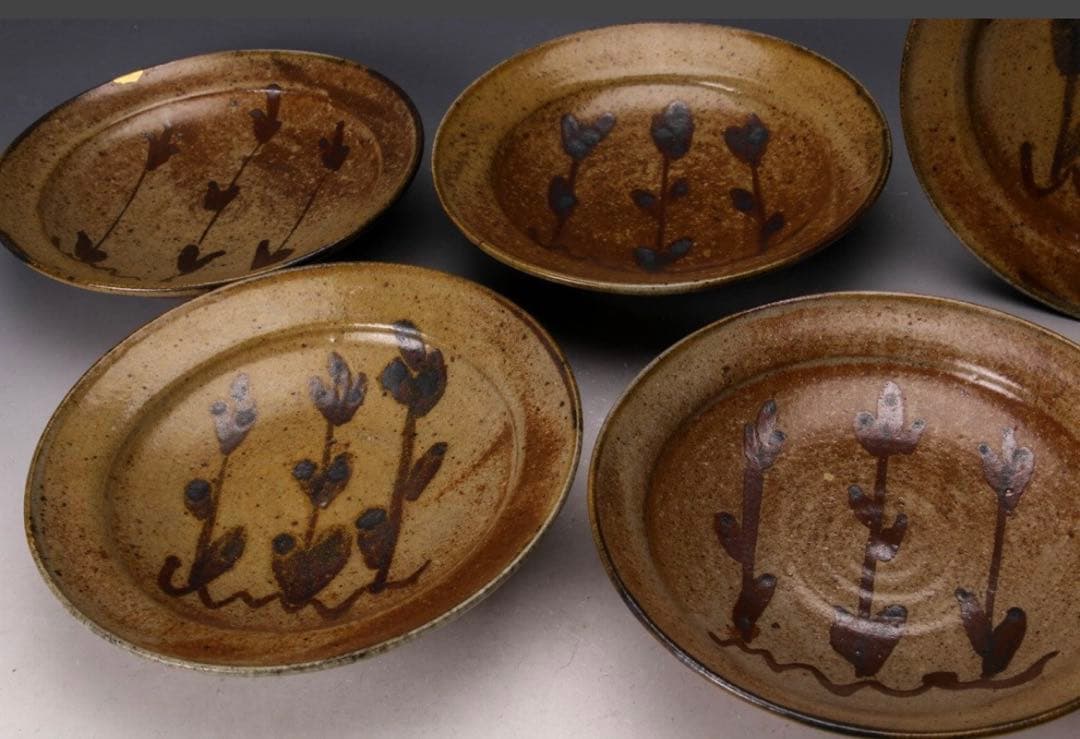 中里隆　唐津焼　絵唐津　6寸皿　5客セット　中里太亀　中里健太　中里重利　登り窯