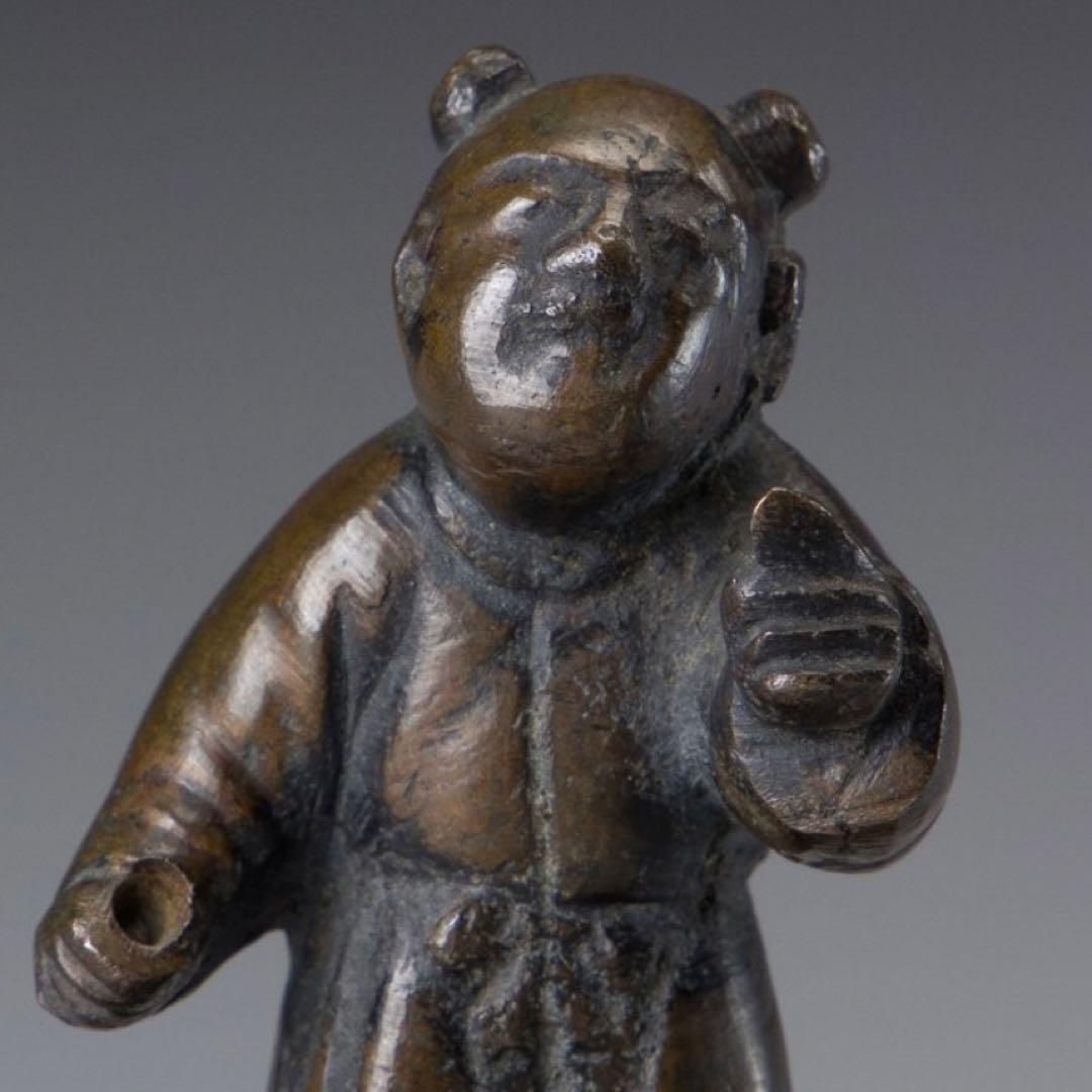 中国　古銅　唐児形　線香立　箱付き　時代物