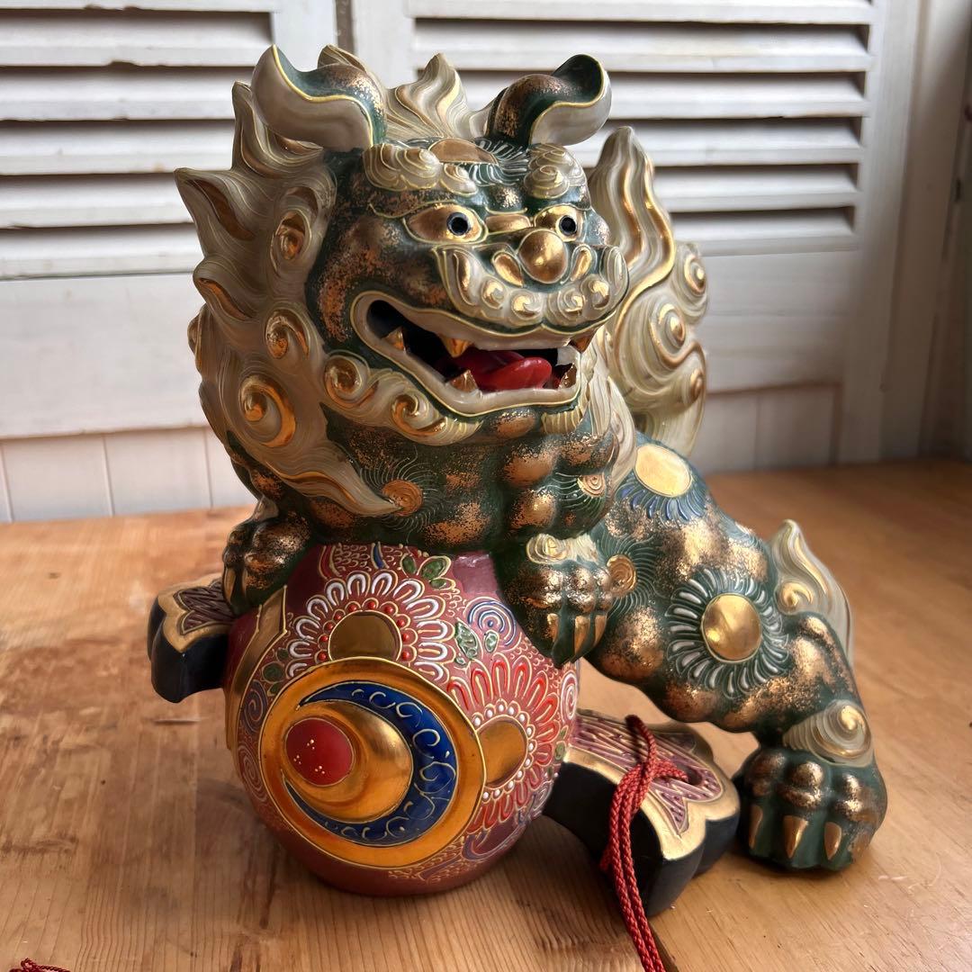 九谷焼　狛犬　獅子　打出の小槌　金運　魔除け　風水　台座付き　希少カラー　縁起物