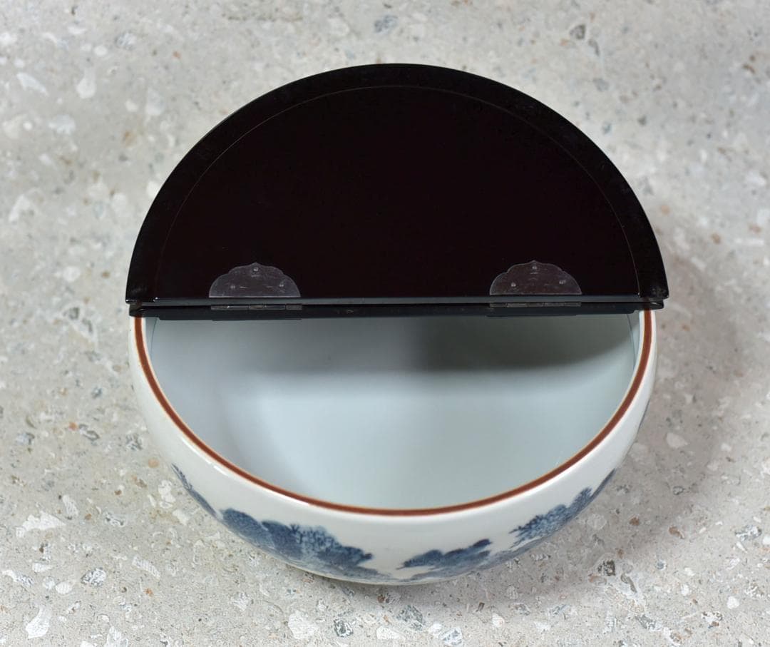 貴山造　染付山水紋平水指　【極上品】　お茶道具/共箱