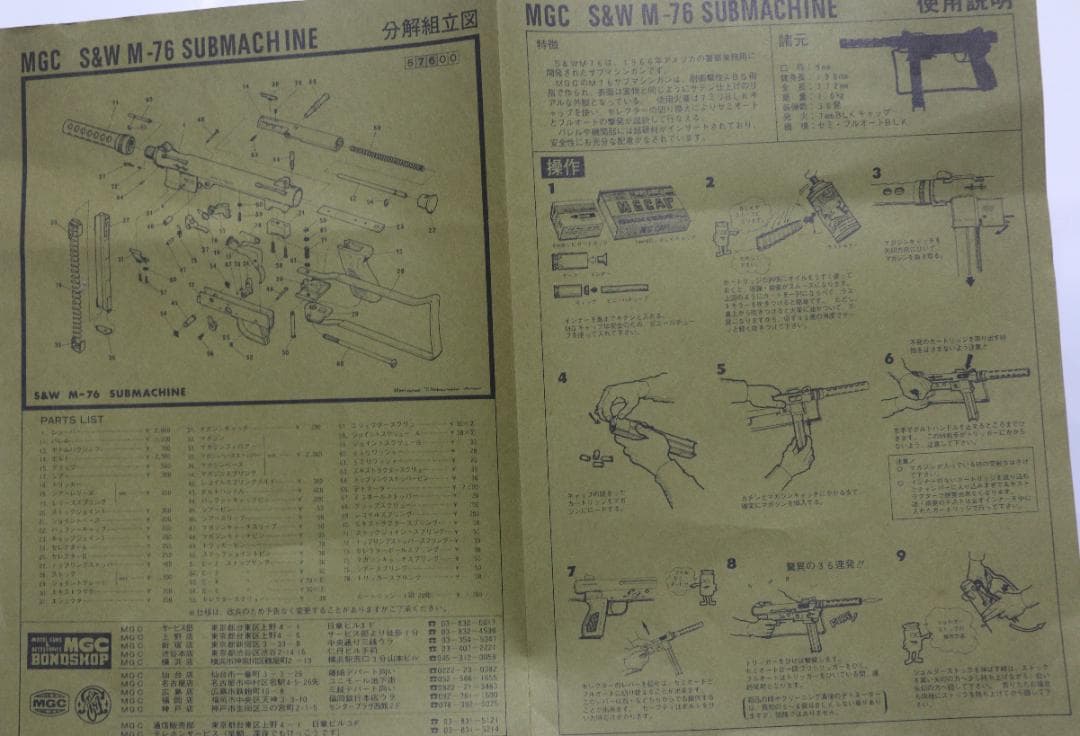 超希少！MGC ABS樹脂製Ｓ＆Ｗ　Ｍ－７６サブマシンガン未発火 ＳＰＧ合法品