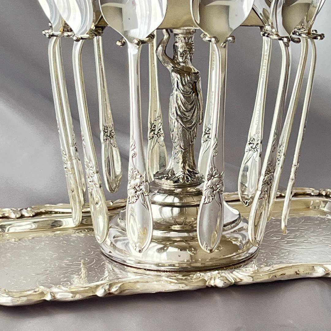 【BROOKLYN SILVER CO】 女神の掲げるスプーンホルダー 12本