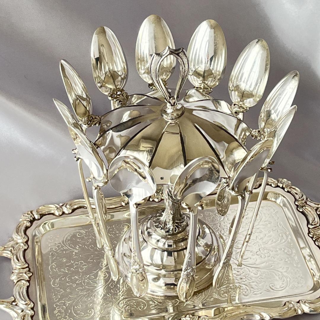 【BROOKLYN SILVER CO】 女神の掲げるスプーンホルダー 12本