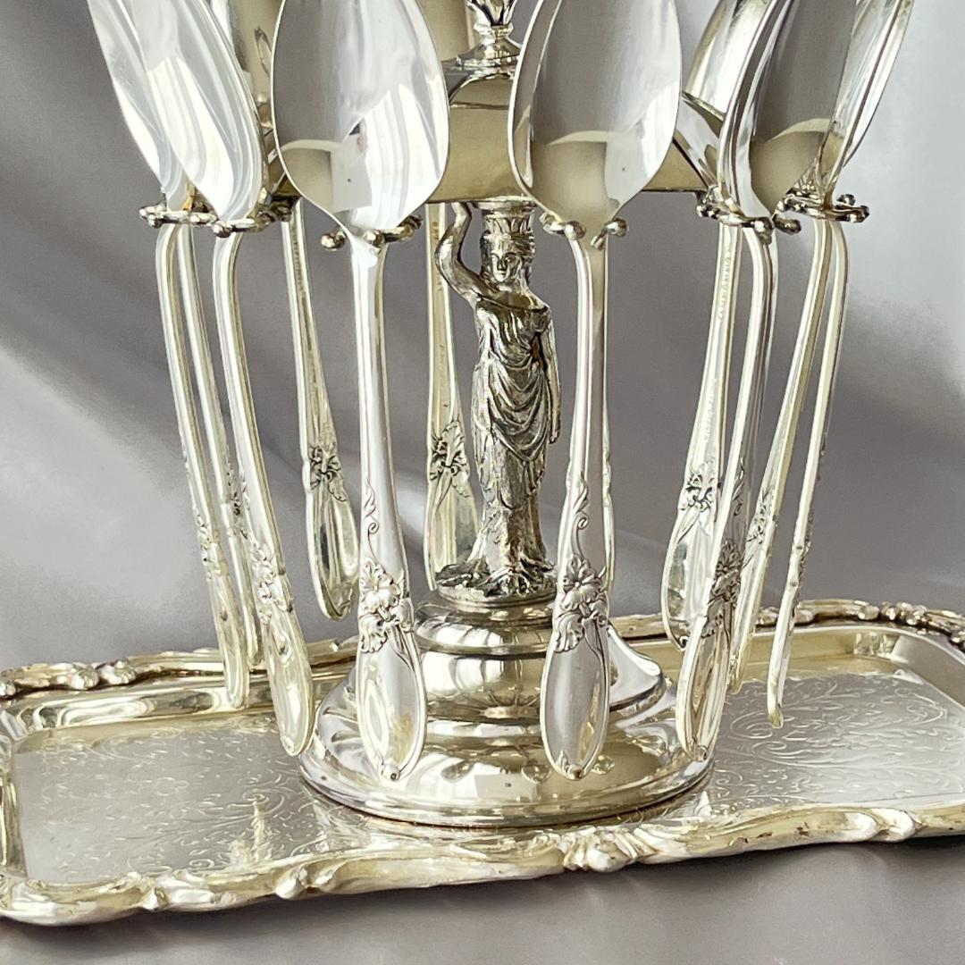 【BROOKLYN SILVER CO】 女神の掲げるスプーンホルダー 12本