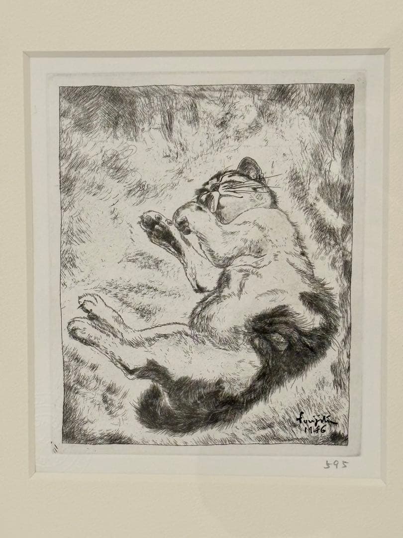 藤田嗣治　猫　額　銅版画　エッチング　シャーマンコレクション