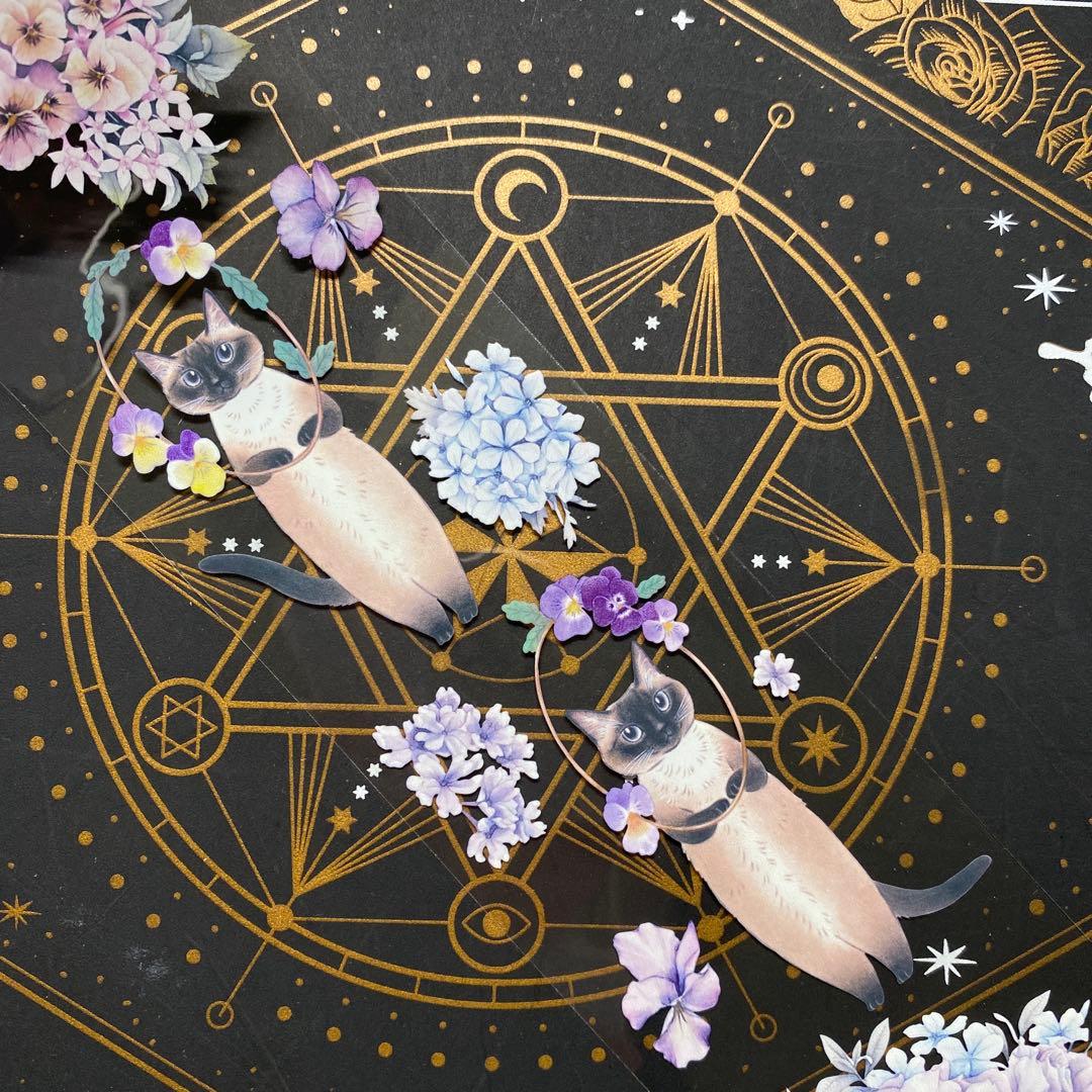 【9465】海外　マステ　4.5/巻　PETマスキングテープ　猫　お花　動物系