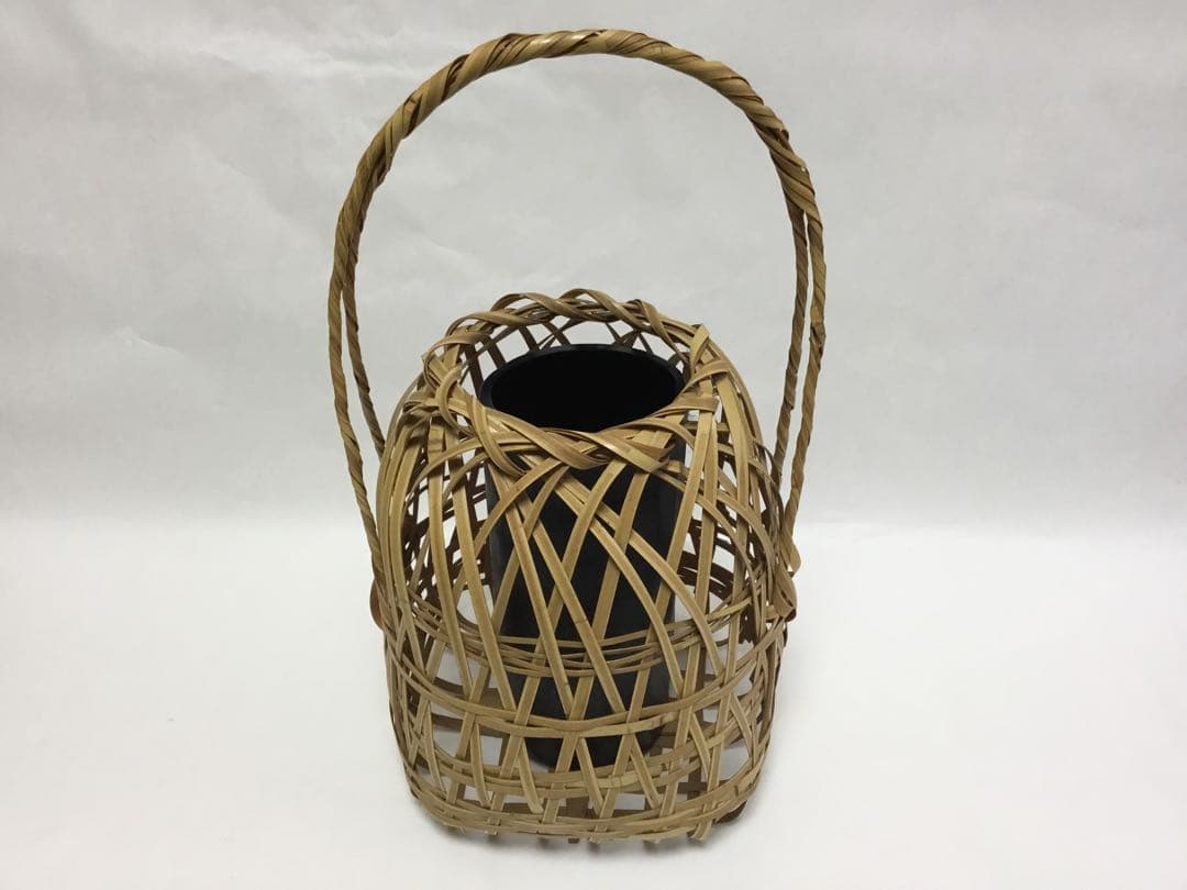 茶道具 古物品 竹花籠 綿摘篭 島田竹宝斉作 木箱入