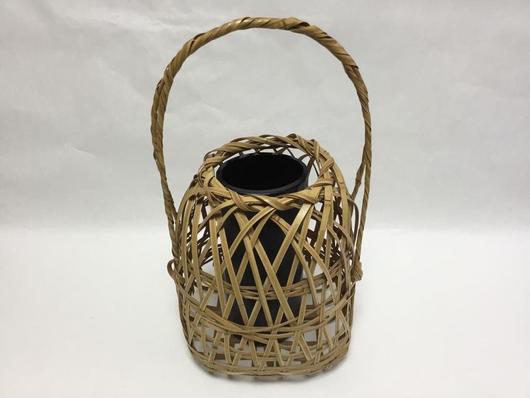 茶道具 古物品 竹花籠 綿摘篭 島田竹宝斉作 木箱入