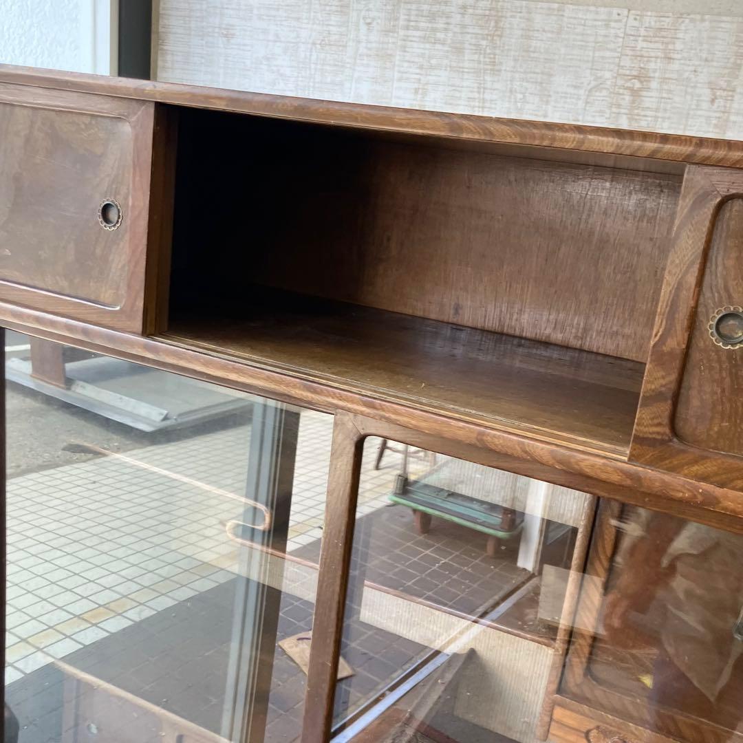 昭和レトロ 茶箪笥 茶棚 ガラス扉 サイドボード 古家具 飾り棚ビンテージ