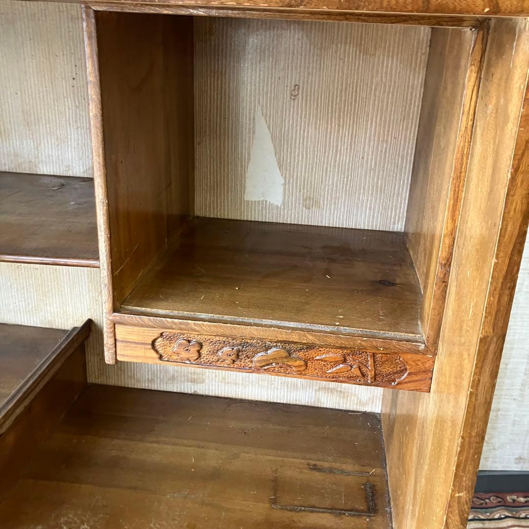 昭和レトロ 茶箪笥 茶棚 ガラス扉 サイドボード 古家具 飾り棚ビンテージ