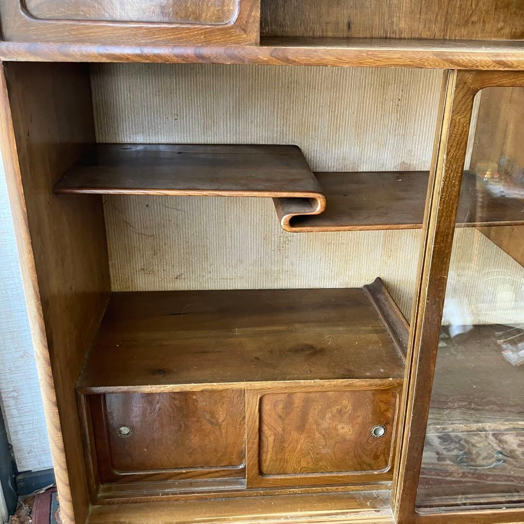 昭和レトロ 茶箪笥 茶棚 ガラス扉 サイドボード 古家具 飾り棚ビンテージ