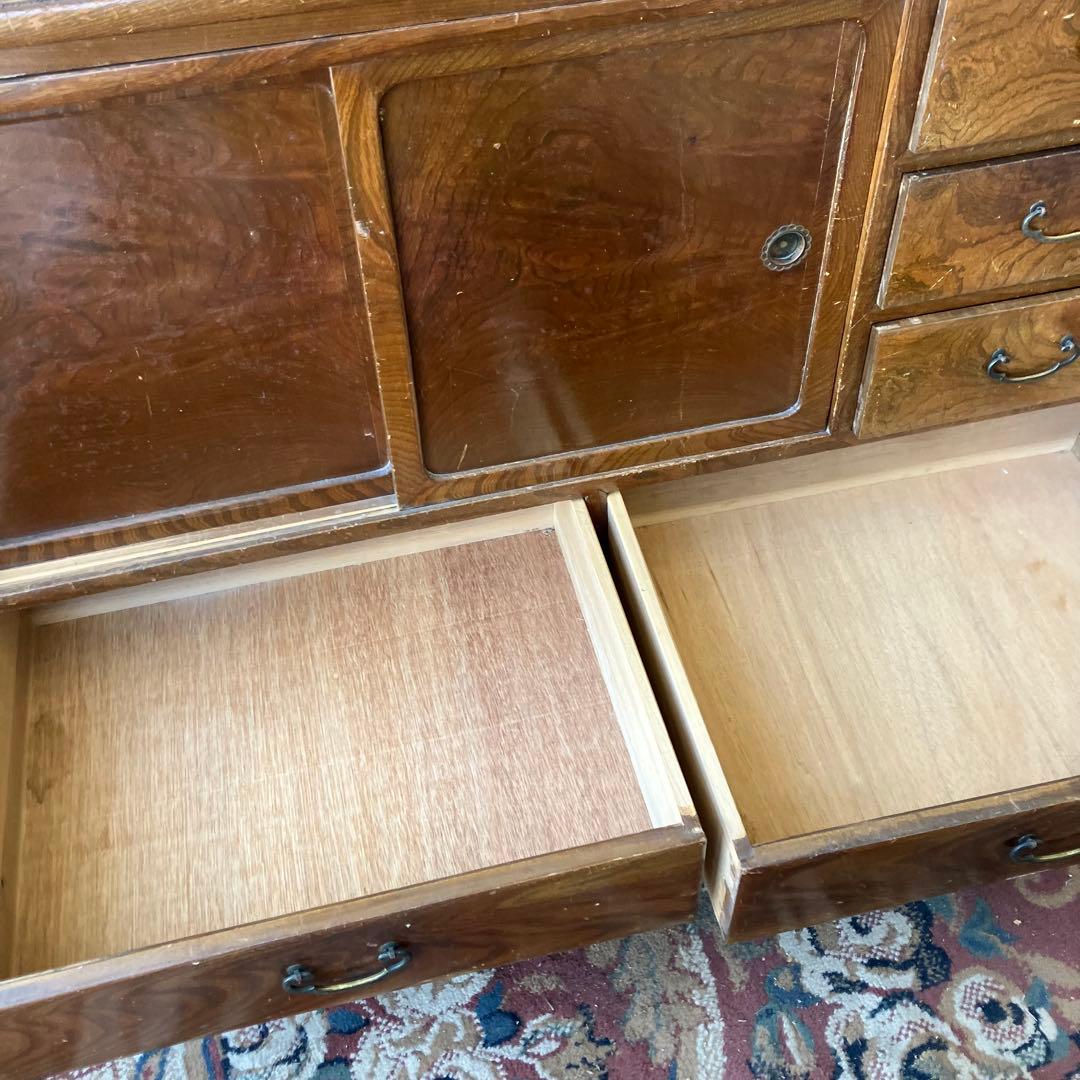 昭和レトロ 茶箪笥 茶棚 ガラス扉 サイドボード 古家具 飾り棚ビンテージ