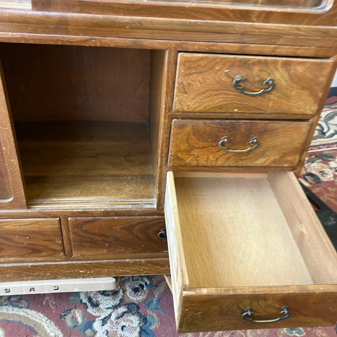 昭和レトロ 茶箪笥 茶棚 ガラス扉 サイドボード 古家具 飾り棚ビンテージ