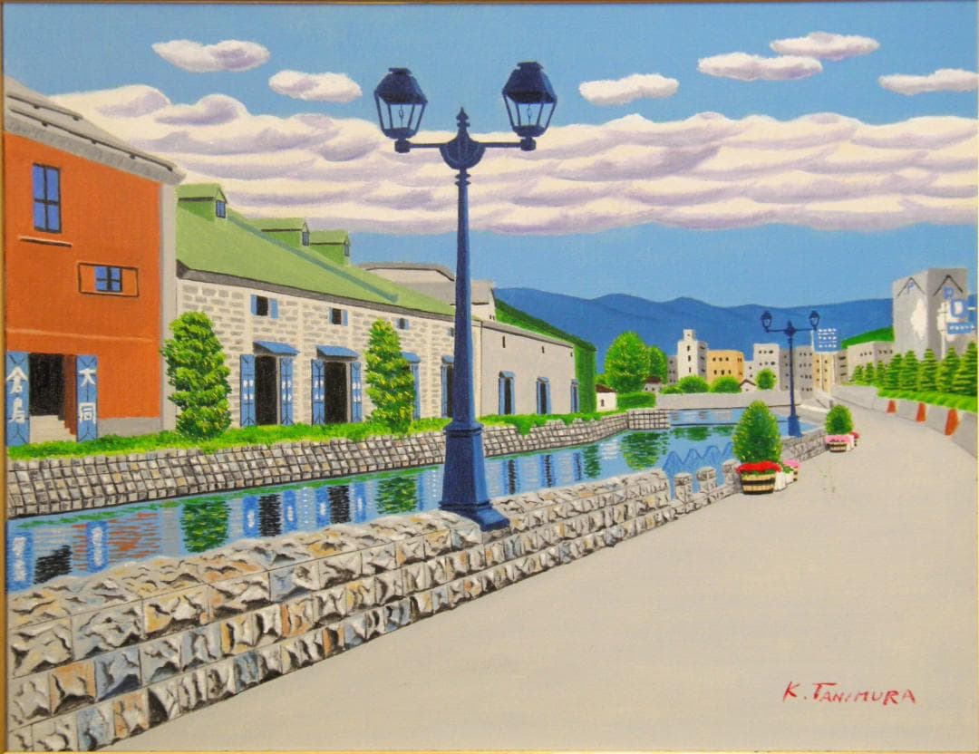 ★夏の小樽運河・肉筆油彩画・F6キャンバス