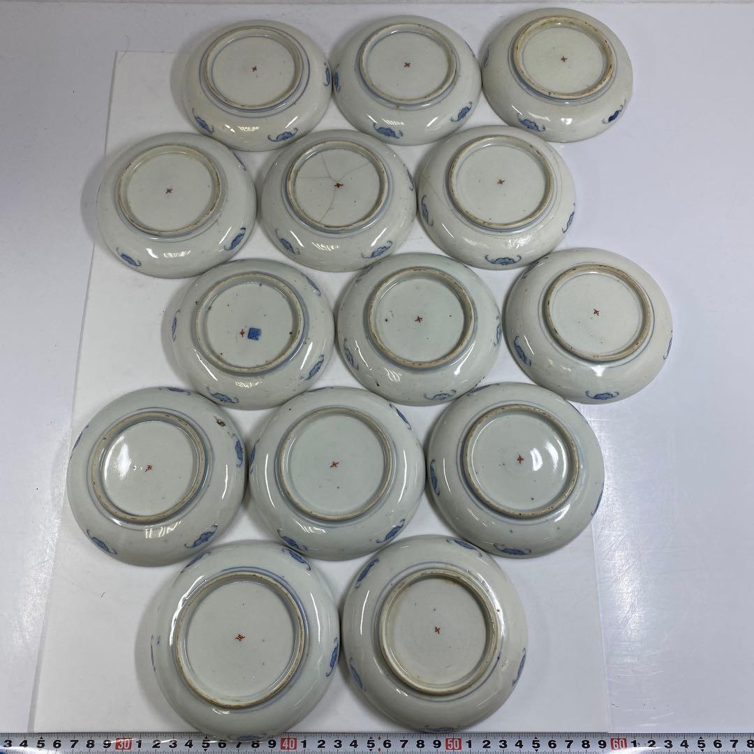 古伊万里　染錦小皿14枚　木箱付　直径約12㎝東Y7-0312④タトニ