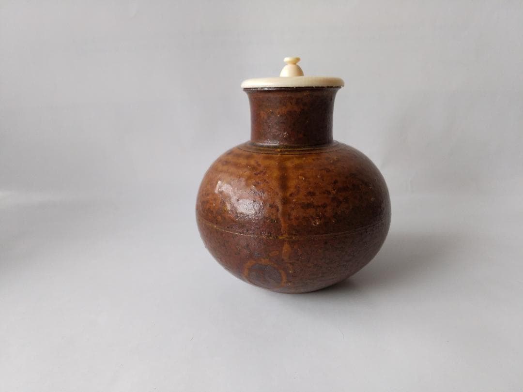 笹田有祥 作 摸 利休丸壺 茶入 唐物 大名物 仕覆 藤種緞子 共箱 栞 新品