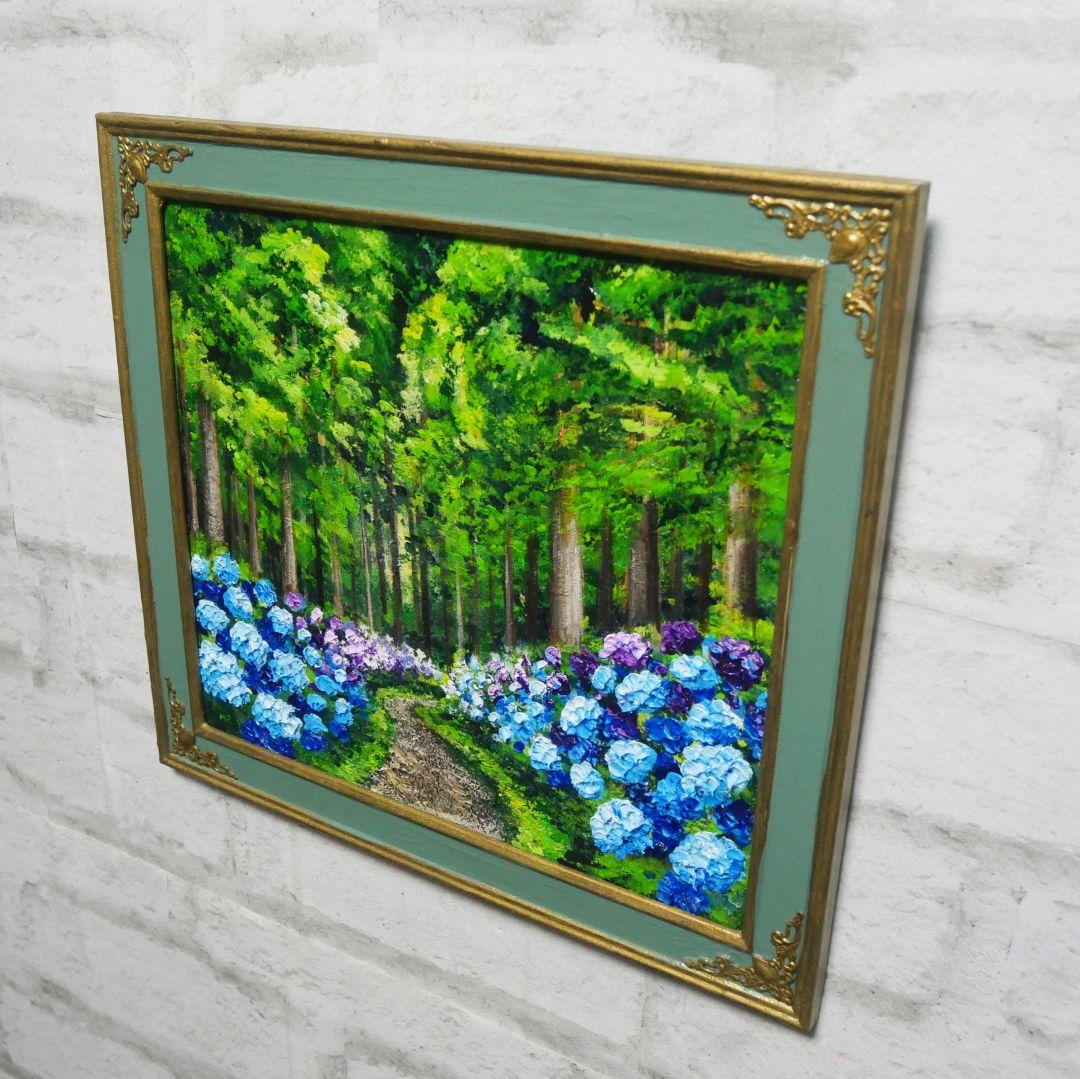 油絵 油彩 油彩画 絵画 絵【梅雨の紫陽花の道】