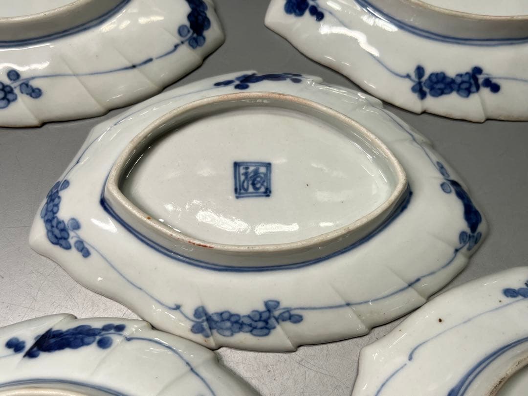 時代　二重角福　柿右衛門手　色絵　変形皿　五枚　 逸品です！