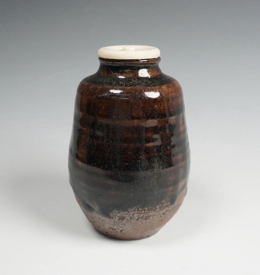 森本陶谷 丹波焼茶入 金剛金襴仕覆 共箱 茶道具