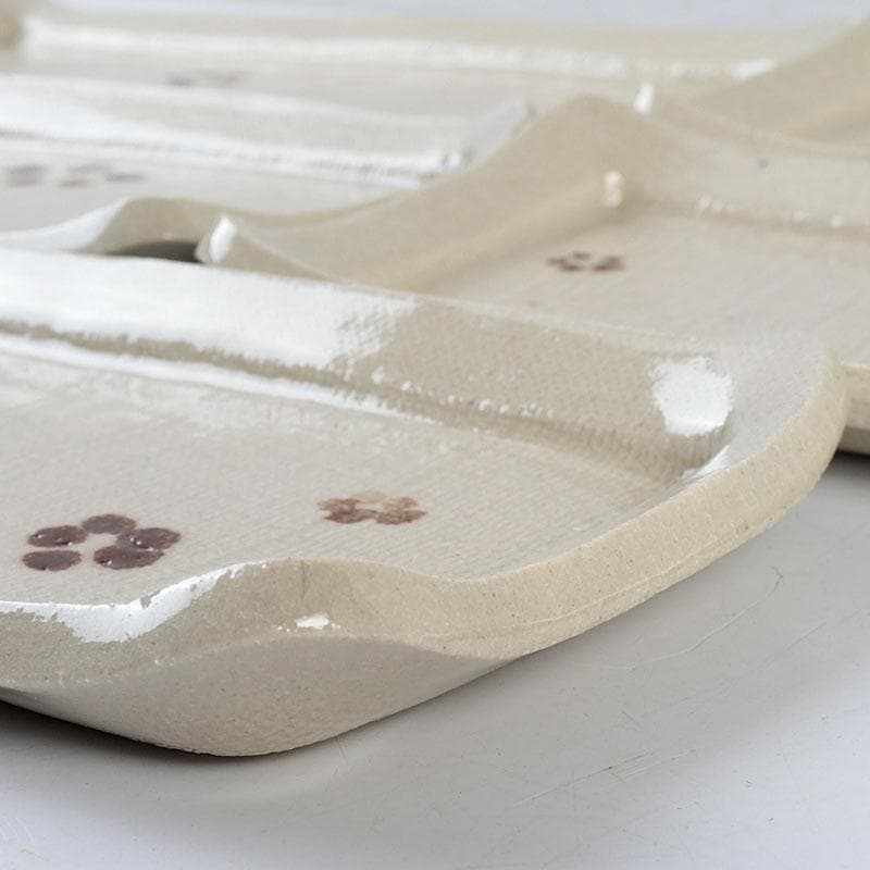 和食器　茶懐石　瀬戸焼　葵窯　灰釉長皿　五客　共布共箱　V　9584