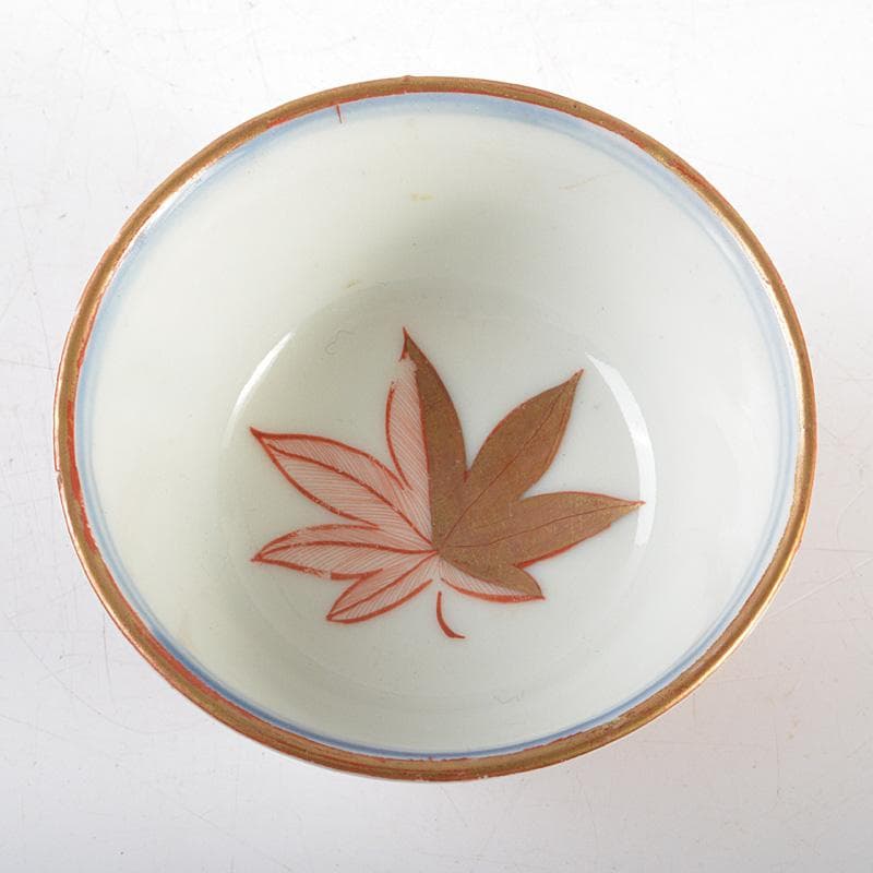 煎茶道具　九谷焼　古九谷　赤絵金彩　椛文　煎茶器　五客　時代箱付　V　R6018