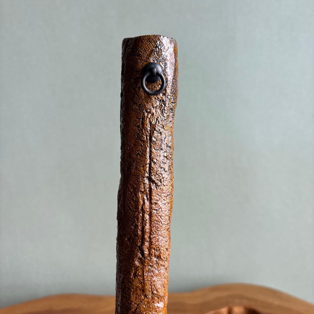 大樋焼 「尺八 掛花入」 中村長阿弥 花入 共箱 全長31cm