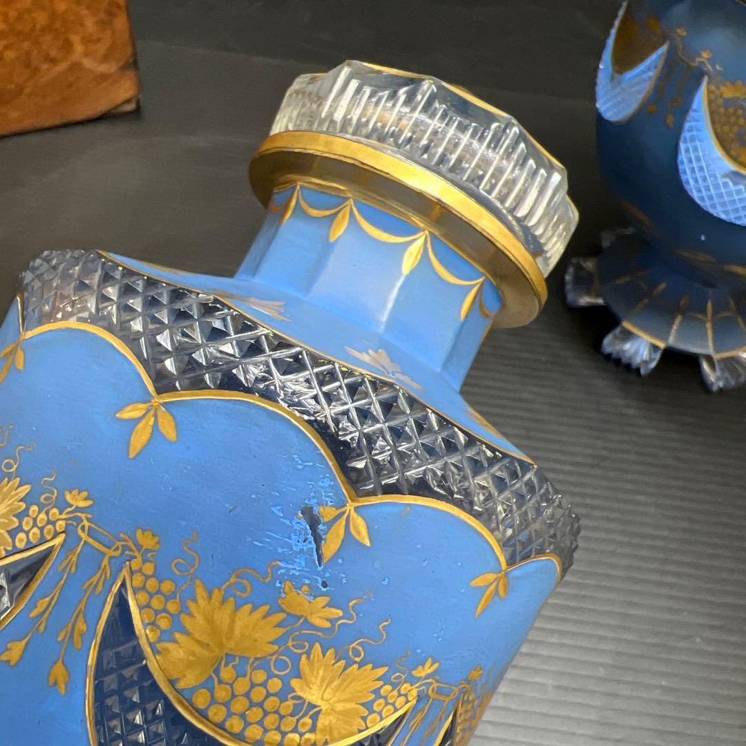 19世紀オールドベネチア　金彩手彫切子デキャンタ、グラスセット　共箱