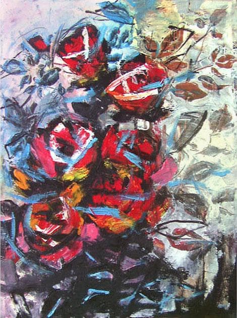 油絵 菅家令子 絵 絵画 インテリア 額付(白) uF6-050303 花 ばら