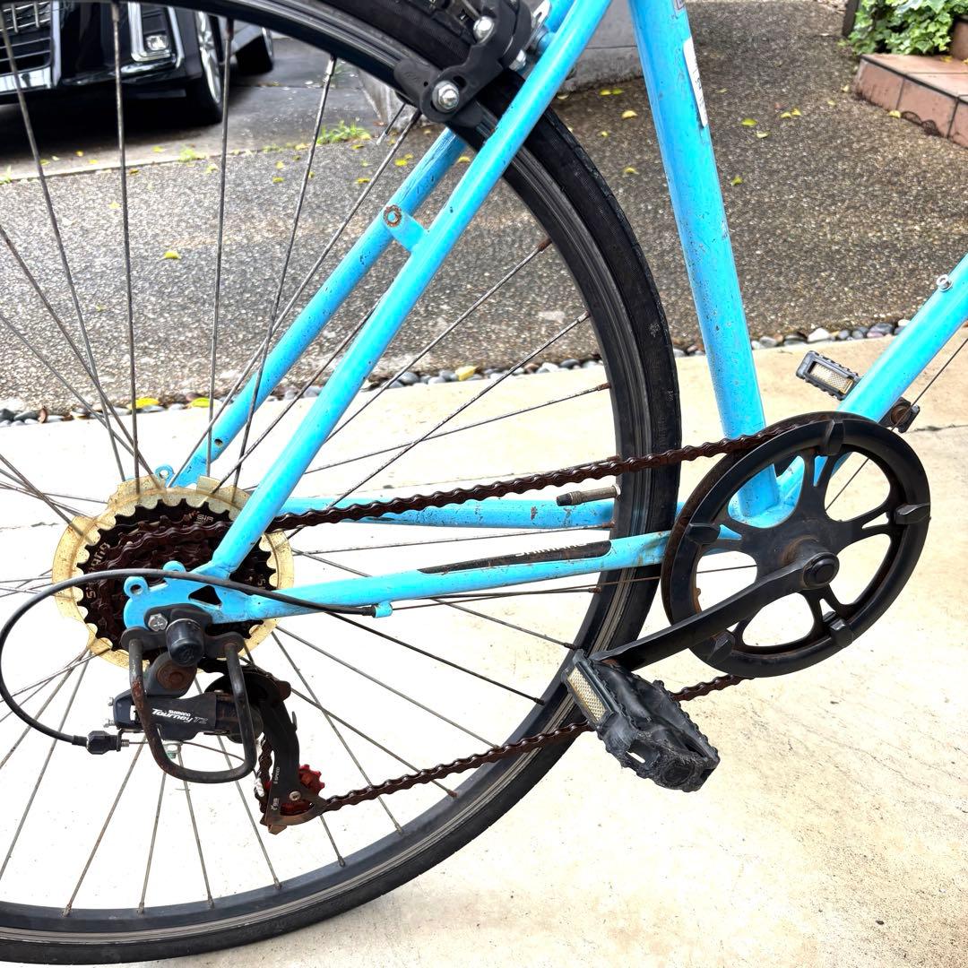 クロスバイク シティサイクル シマノ 7段変速 自転車 27インチ　ブルー　青