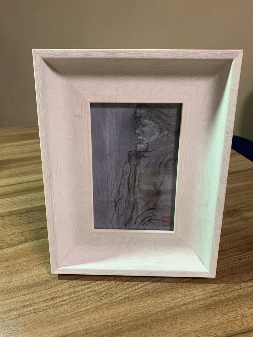黒コンテ　デッサン　原画　ポストカードサイズ　額縁