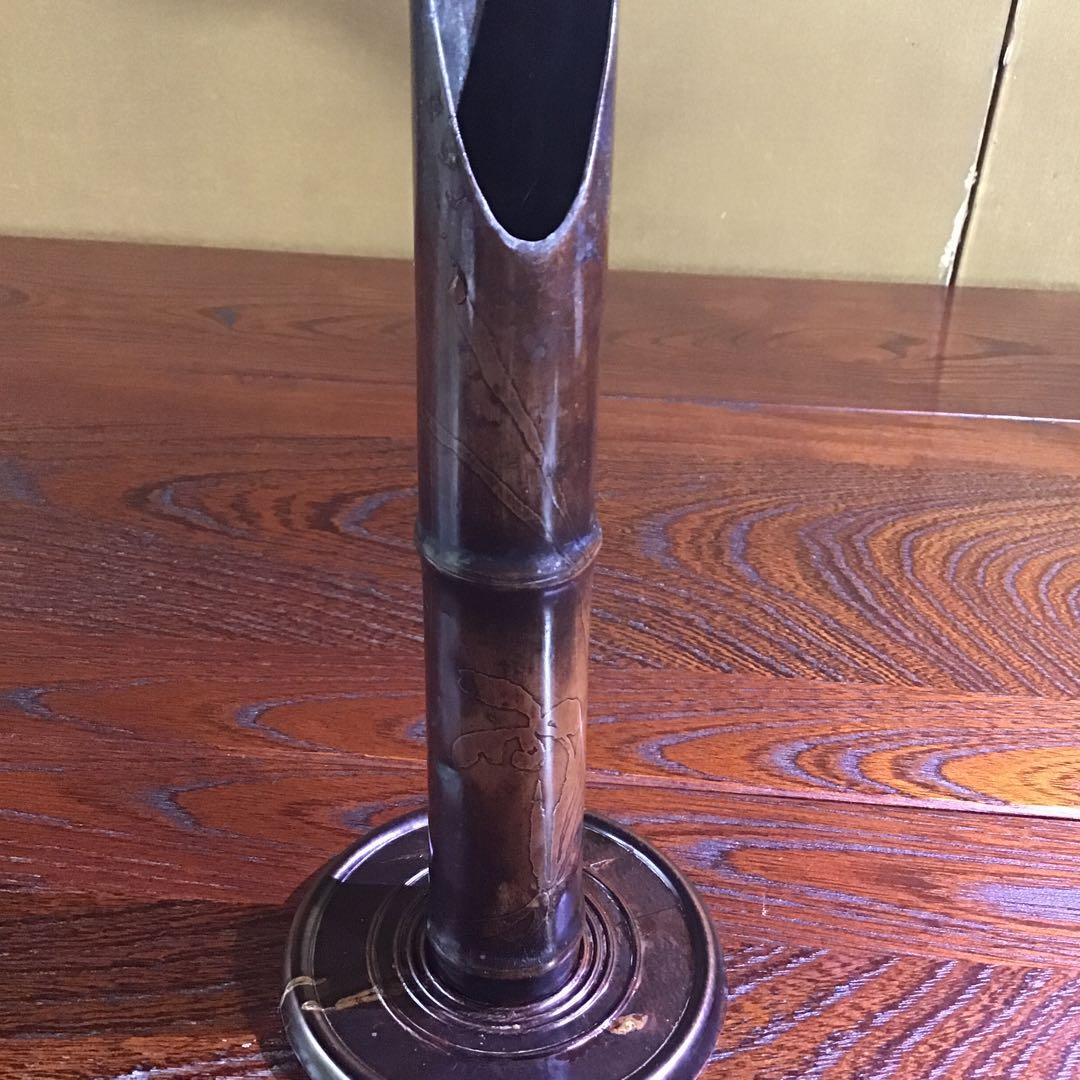 竹筒型　菖蒲花象嵌　掛花　江戸時代物