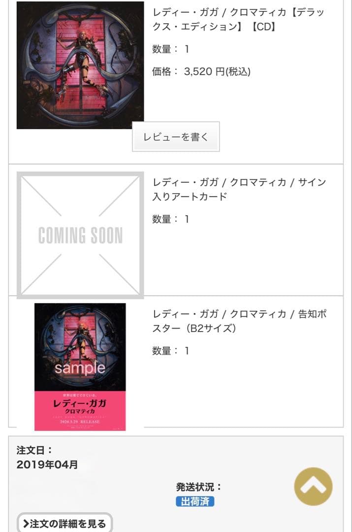 Lady Gaga Chromatica 初回特典 サイン入りアートカード