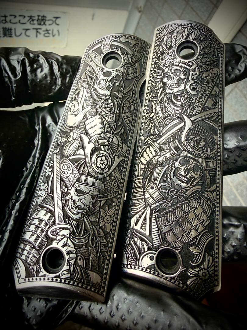 1911 用 グリップパネル／護手　スカルサムライデザイン　左右セット