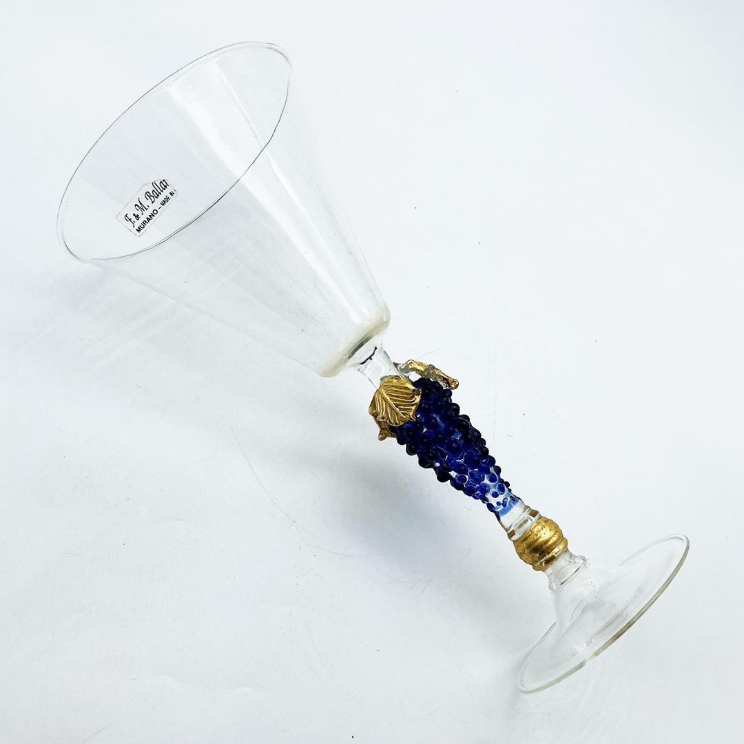 ベネチアングラス ムラノ イタリア ワイングラス 葡萄文ステム クリア 金彩