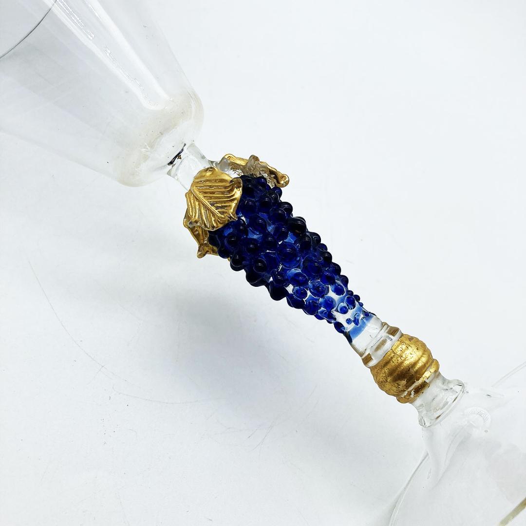 ベネチアングラス ムラノ イタリア ワイングラス 葡萄文ステム クリア 金彩