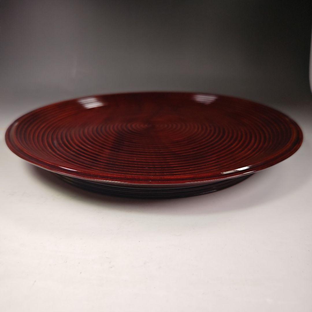 イ331 盆『塗師　哲山作』『溜塗ロクロ目　丸盆　共箱』茶道具　漆塗