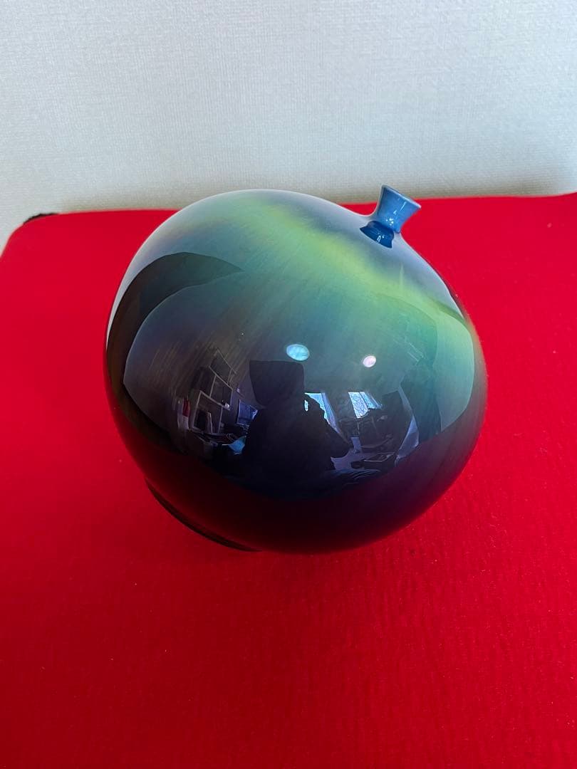 人間国宝 3代 徳田八十吉 碧明釉 壺 共箱 共布 陶歴付 管理T265