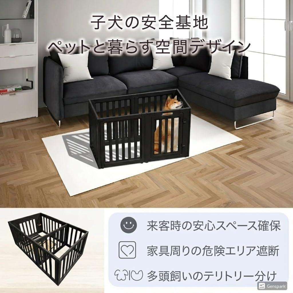 【新品】CHERIA ペットサークル 犬用 ダブルロック 滑り止め付き 黒色