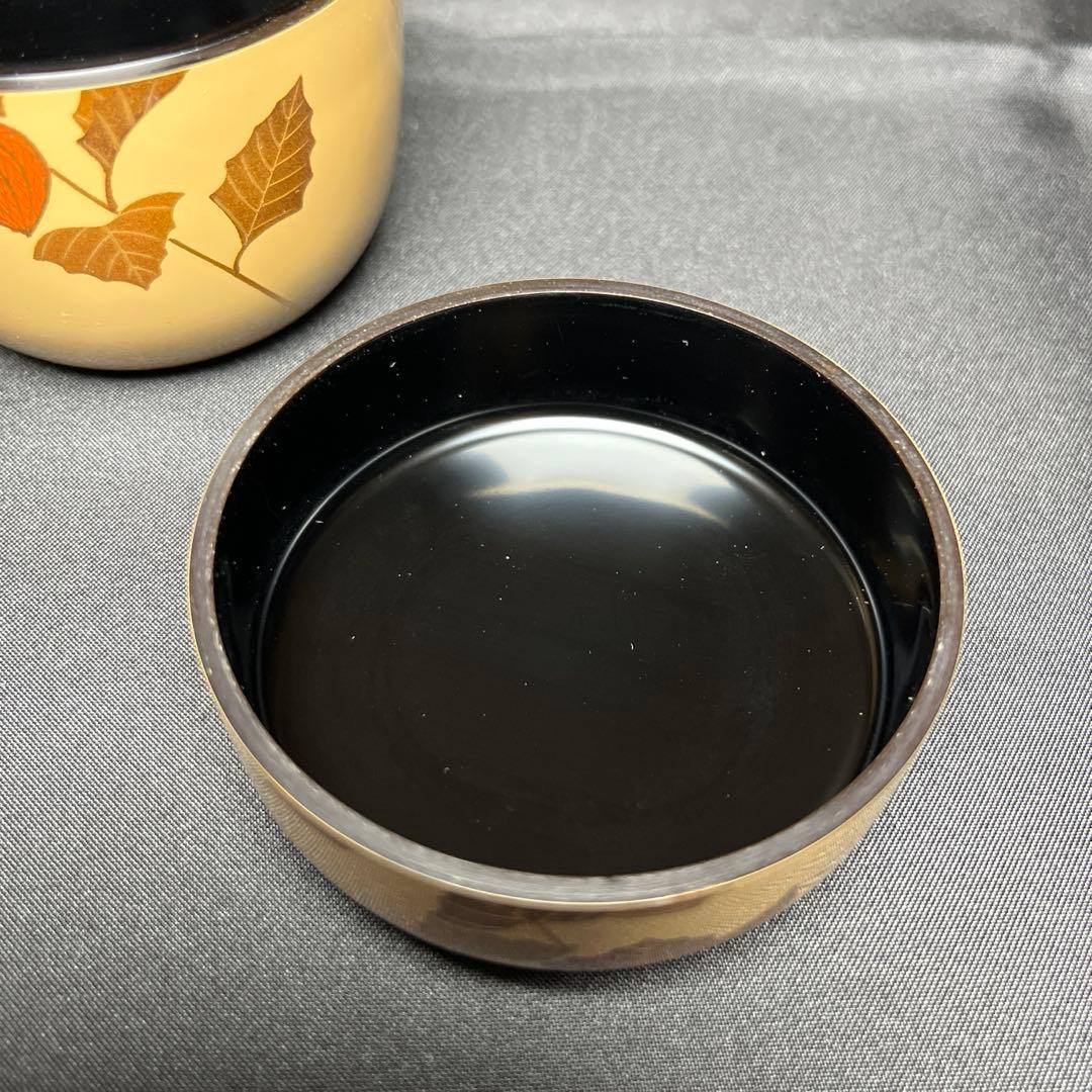 【池端治峰】 白塗 酸漿蒔絵 中棗 （共箱、共布）送料無料 36