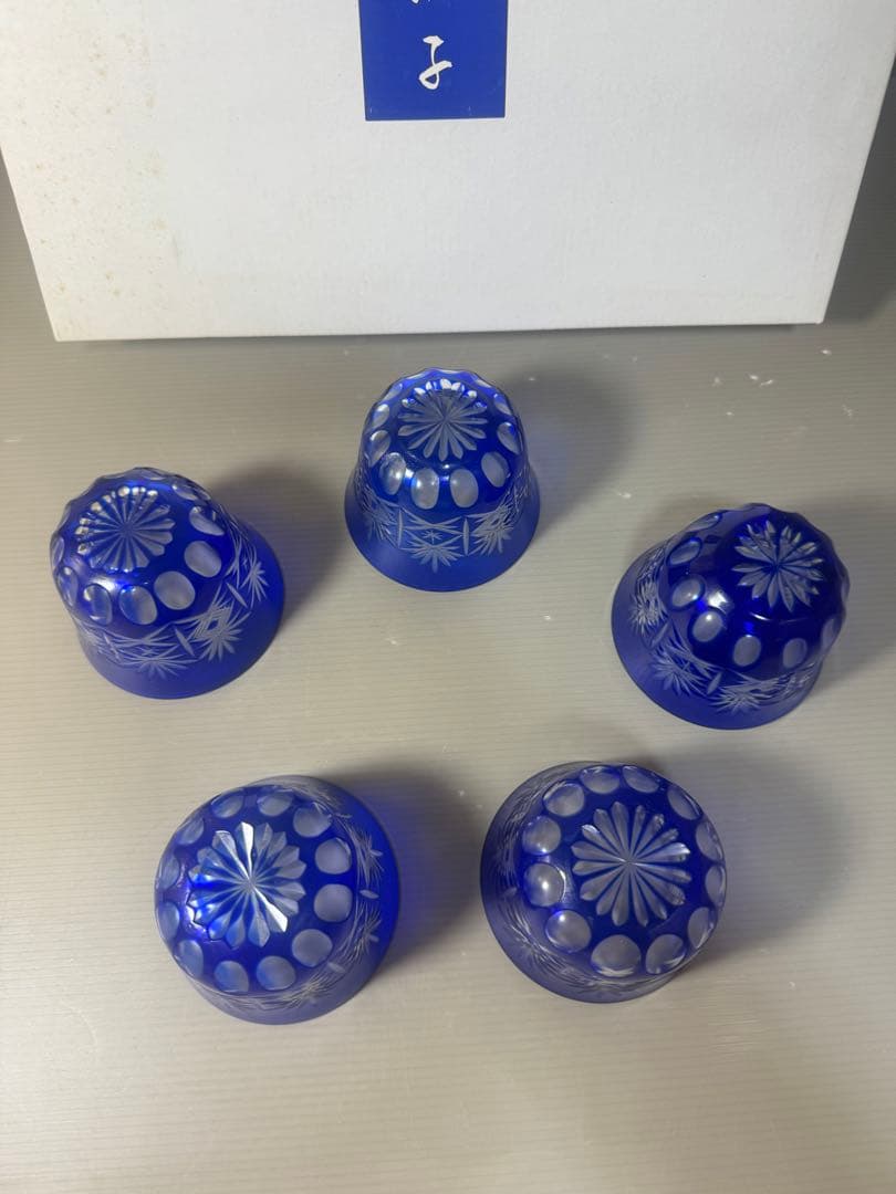 2544 藍切子　5客　未使用