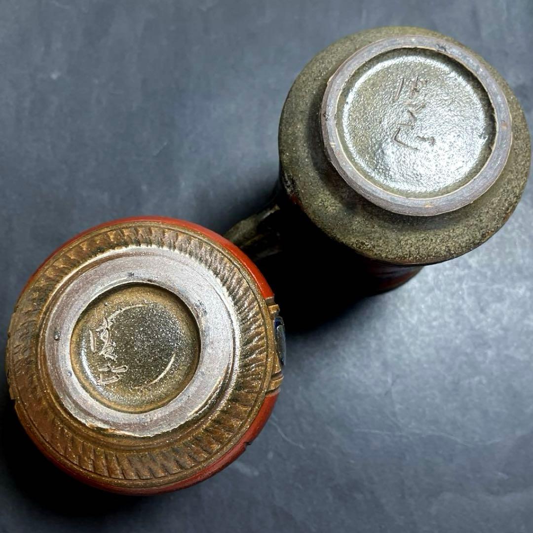 沖縄 壺屋焼　小橋川清正作 魚紋赤絵　徳利とマグカップ