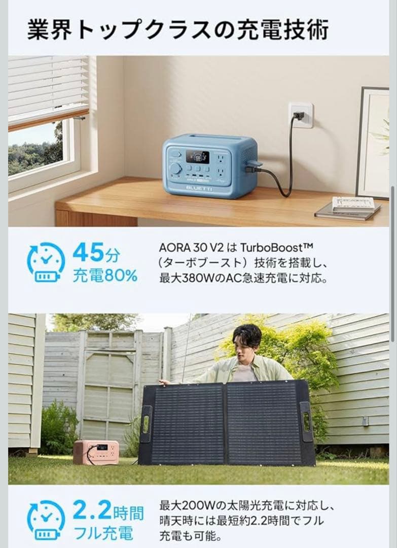 BLUETTI AORA 30 V2 ポータブル電源 ＆60W ソーラーパネル