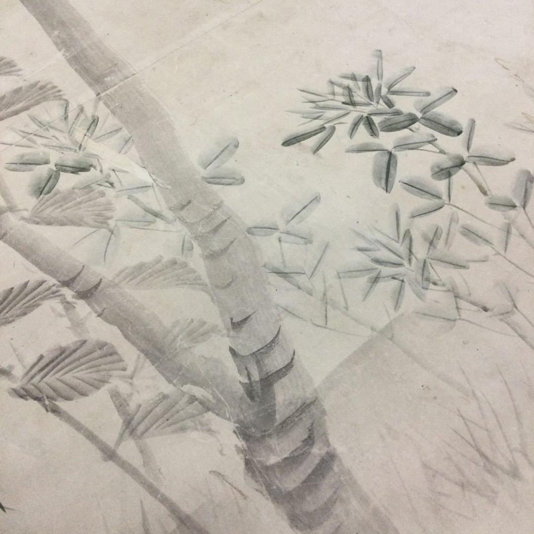 『希少』 真筆 八木奇峰 肉筆花鳥図 襖絵 四枚 江戸明治 花鳥画 彩色墨画