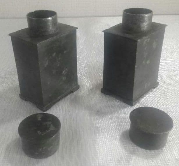 ま*ん様 【唐物 古錫 角型 茶心壺 壱双 點銅 尚古堂】中国古玩 茶壺 茶道具