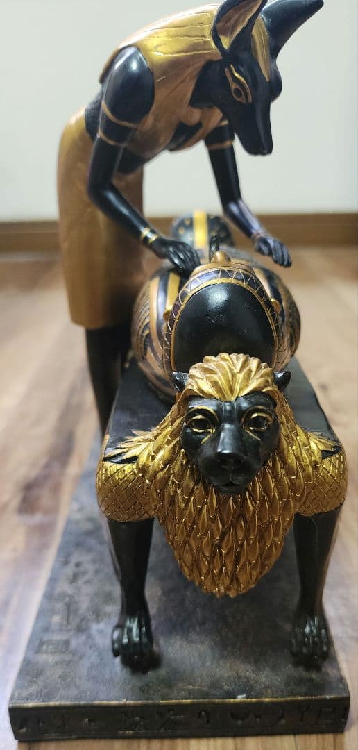 古代エジプト アヌビス神 & 黄金の棺 ミイラ 置物 フィギュア オブジェ