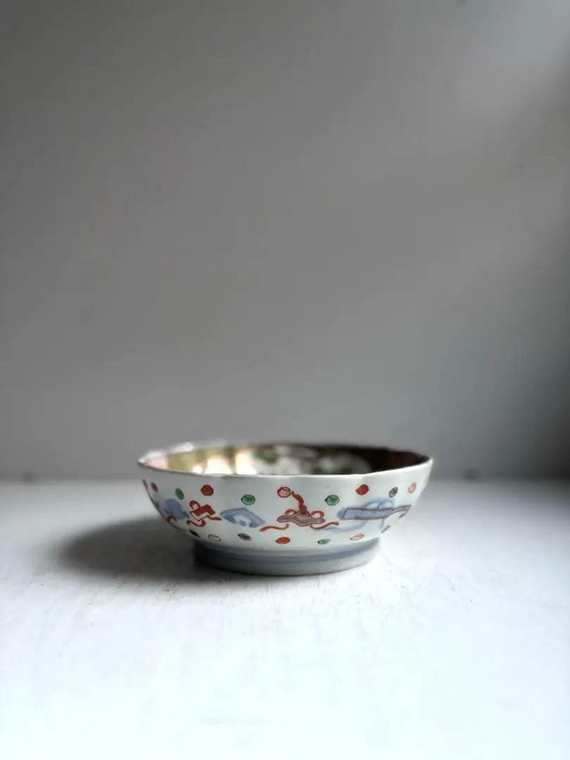 697 骨董 アンティーク 古伊万里 染付 色絵金彩深皿 幕末 江戸 正月準備